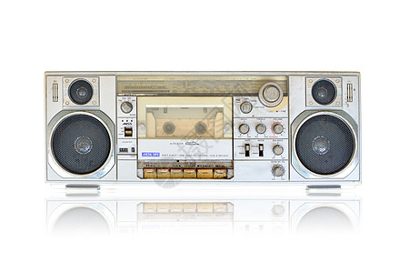 旧旧无线电台广播立体声拨号收音机娱乐白色频率盒子网格技术图片