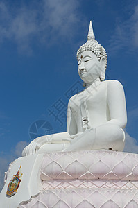 白佛形象场景历史信仰宗教雕塑寺庙蓝天蓝色金子天空图片