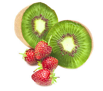 Kiwi和草莓 在白色背景上隔绝图片