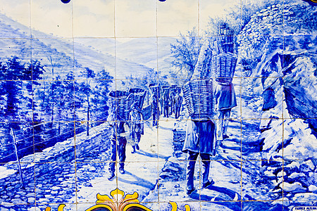 平豪 杜罗谷 波尔等地火车站的瓷砖外观蓝色绘画装饰葡萄艺术河谷栽培图片