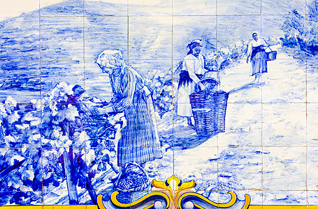 平豪 杜罗谷 波尔等地火车站的瓷砖栽培外观绘画艺术装饰河谷葡萄蓝色图片