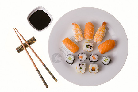 各种寿司卷厨房文化筷子手工寿司对虾盘子大豆国王美食图片