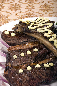 炒肉牛扒盘子晚餐烹饪装饰洋葱餐厅享受油炸主菜图片