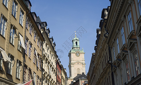 斯德哥尔摩街历史旅游首都教会建筑学大教堂宗教住房街道场景图片