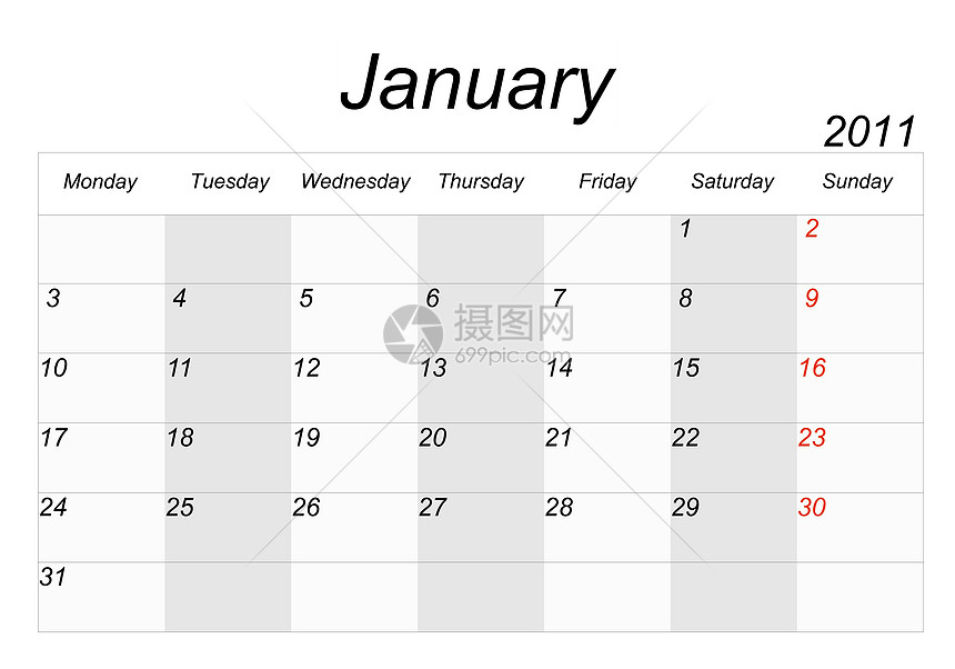 2011年日历 2011年1月空白商业数字会议日记文档年度时间图片