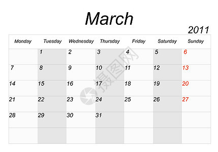 2011年日历 2011年3月数字时间商业文档空白日记年度图片