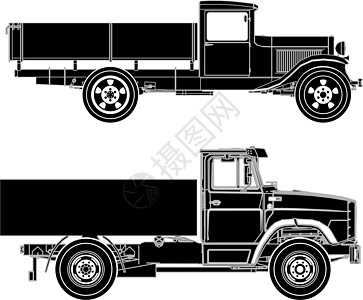 详细矢量卡车环形车工业加载绘画商业建造汽车搬运工送货机器黑色图片