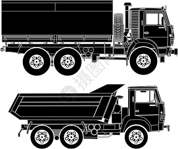 详细矢量卡车环形车黑色汽车送货工业建造搬运工加载绘画货运商业图片