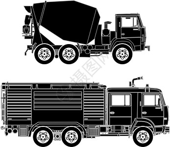 详细矢量卡车环形车黑色加载建造商业运输工业汽车货运送货机器图片