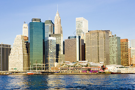 美国纽约市曼哈顿景观摩天大楼建筑风光城市建筑物市政河流建筑学旅行背景图片