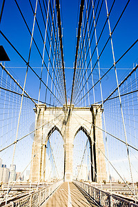 美国纽约市曼哈顿布鲁克林大桥城市建筑物桥梁外观电缆位置拱门地标旅行建筑学图片