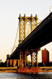 美国纽约市曼哈顿大桥城市建筑学外观旅行建筑桥梁河流地标位置建筑物图片