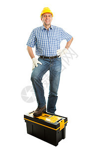 戴硬帽子的修理工技术员维修安全建设者电工工作工具箱工具承包商工匠图片