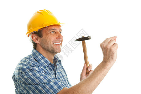 自信的工人冲进锤子工具工匠领班成功工作安全帽帽子技术员男性图片