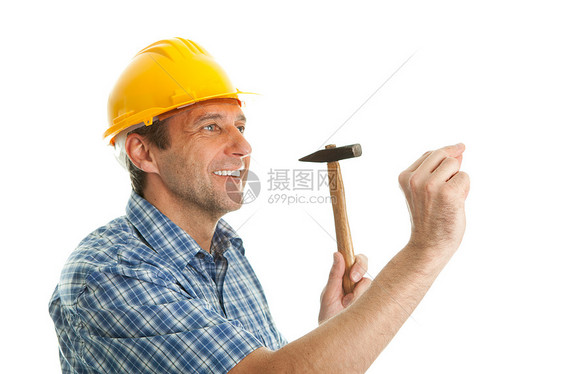 自信的工人冲进锤子工具工匠领班成功工作安全帽帽子技术员男性图片