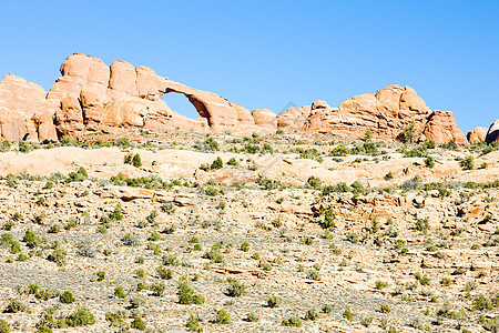 美国犹他州Arches国家公园天线拱 美国犹他州地质天际世界拱门岩石风景侵蚀构造地质学旅行图片