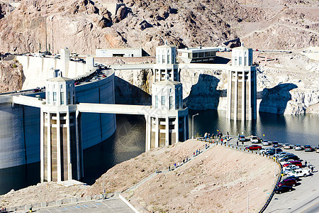 美国亚利桑那内瓦达州胡佛大坝生产电站发电厂外观水力发电能量自然资源建筑电力能源图片