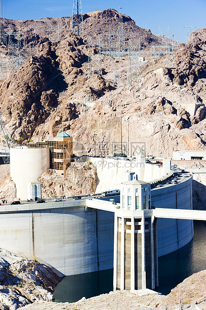 美国亚利桑那内瓦达州胡佛大坝生产世界水力发电能源位置能量水电电站外观建筑学图片