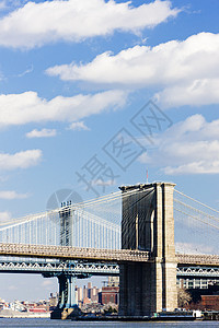 美国纽约市布鲁克林大桥和曼哈顿大桥建筑建筑学旅行城市地标世界位置外观图片