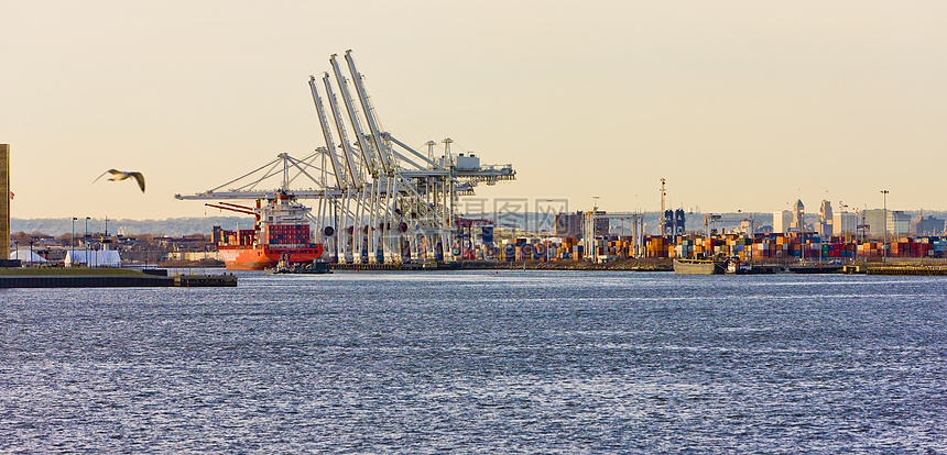 美国上纽约湾港港口外观世界位置起重机工业图片