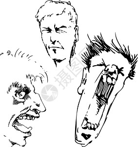 愤怒的面孔侵略男性压力黑色尖叫声绘画涂鸦插图白色夹子图片