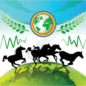 骑马跑马插图生态地球全球天空世界回收活力生活绿色图片