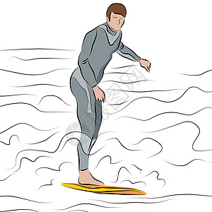冲浪板线条绘图上冲浪的男子图片
