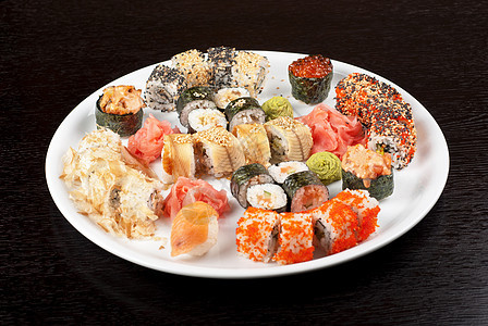 寿司成套餐厅美食宏观海藻鱼子熏制服务情调小吃海鲜图片