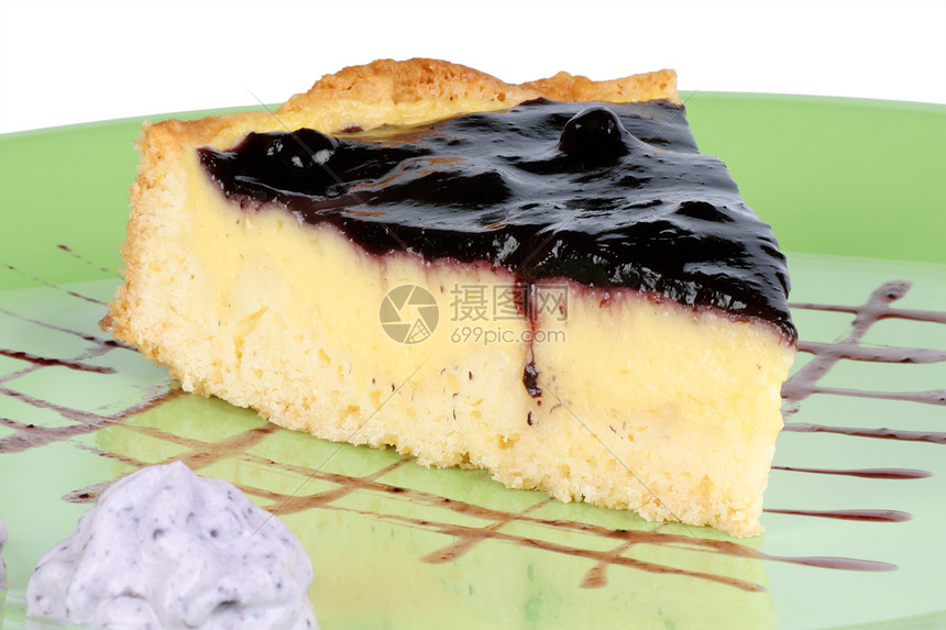 蓝莓和奶油奶油绿色甜点早餐食物盘子水平糕点美食图片