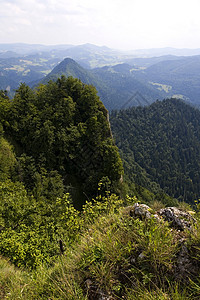 美丽的山区风景跳闸天空绿色蓝色天际苔藓衬套森林太阳巅峰图片
