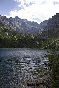 Tatra山苔藓蓝色风景天际石头衬套山脉全景天空绿色图片
