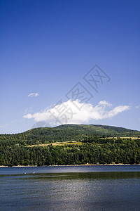 美丽的湖泊天空绿色苔藓风景森林巅峰土地太阳跳闸天际图片