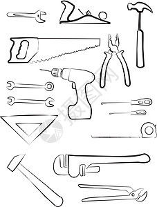 一套修理工具维修木工工作飞机硬件白色工业剪刀锤子装修图片