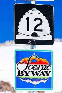 美国犹他州犹他州 12号风景公路外观路标运输位置世界图片