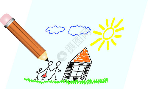 儿童绘画婴儿铅笔丈夫家庭母亲夫妻父母女儿插图太阳图片