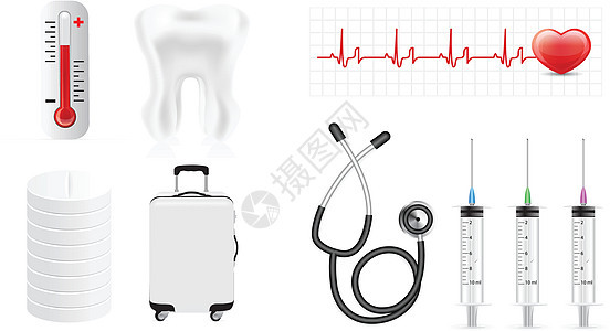 医学图标 se医疗医生器材发烧牙科耳鼻喉科心电图流感注射器牙医背景图片