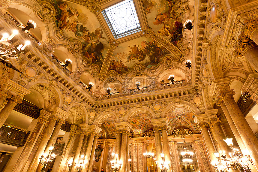 巴黎大歌剧院内地枝形吊灯画廊楼梯大厅旅行历史性地标天花板宫殿图片