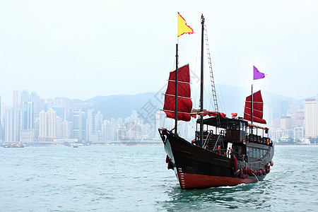 废垃圾船游客运输血管海洋旗帜天空天际旅行港口蓝色图片