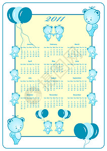 2011全年日历季节边界日程卡通片数字规划师蓝色气球杂志插图图片