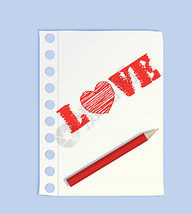 大铅笔画出一颗心笔记本画家红色卡通片艺术家学校工作绘画中风插图图片