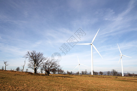 风车景观风力力量车站生态发电厂发电机蓝色植物天空图片