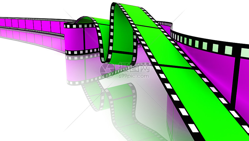 绿色和紫红色3D空白薄膜磁带娱乐电影白色卡通片边界胶卷框架照片投影图片