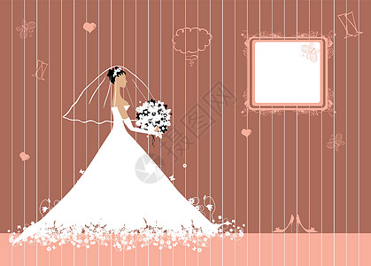美丽的新娘 带花束蓝色面纱蝴蝶边界女孩奢华婚礼礼物乐趣妻子图片