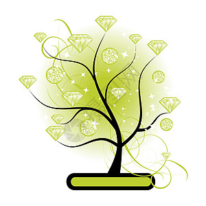 配有绿色钻石的艺术树 用于设计图片