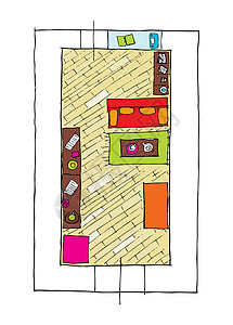 内部设计公寓房  最高视图住宅建筑师插图卧室家具铅笔绘画生活厨房草图图片