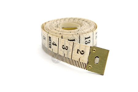 白色隔离的胶卷计量磁带厘米缝纫工作螺旋毫米弯曲数字工具测量乐器图片