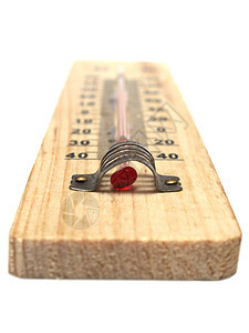 白色背景的木制温度计红色仪表乐器工具数字玻璃天气宏观管子测量图片