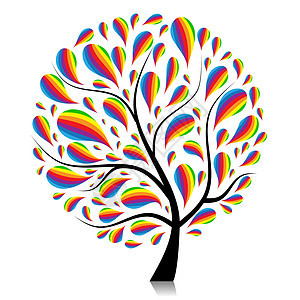 设计上美美的艺术树漩涡乐趣环境树干花园花瓣蓝色彩虹生长圆圈图片