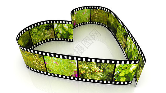 3d 通过图片填充的电影心正方形幻灯片胶卷照片投影娱乐视频屏幕渲染夹子图片