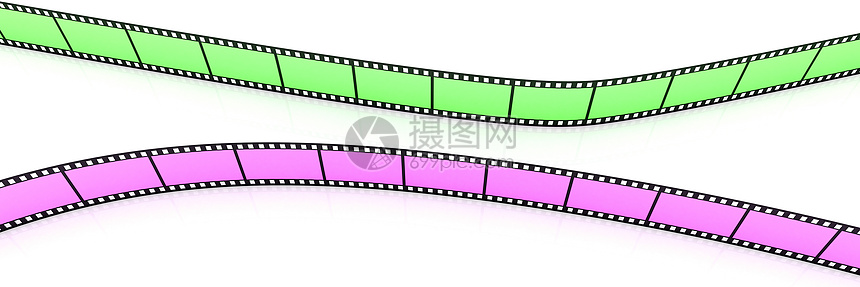 绿色和紫红色3D空白薄膜摄影链轮相机娱乐卷轴视频照片边界磁带白色图片